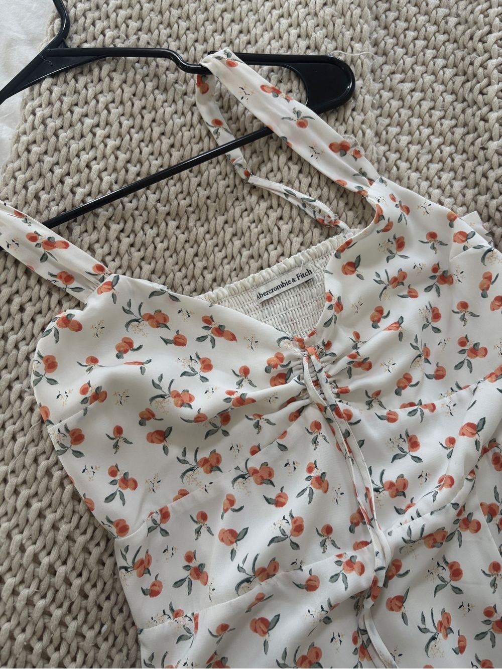 Abercrombie & Fitch Cream Midi Dress with Coral Floral Print - Picture 2 of 3